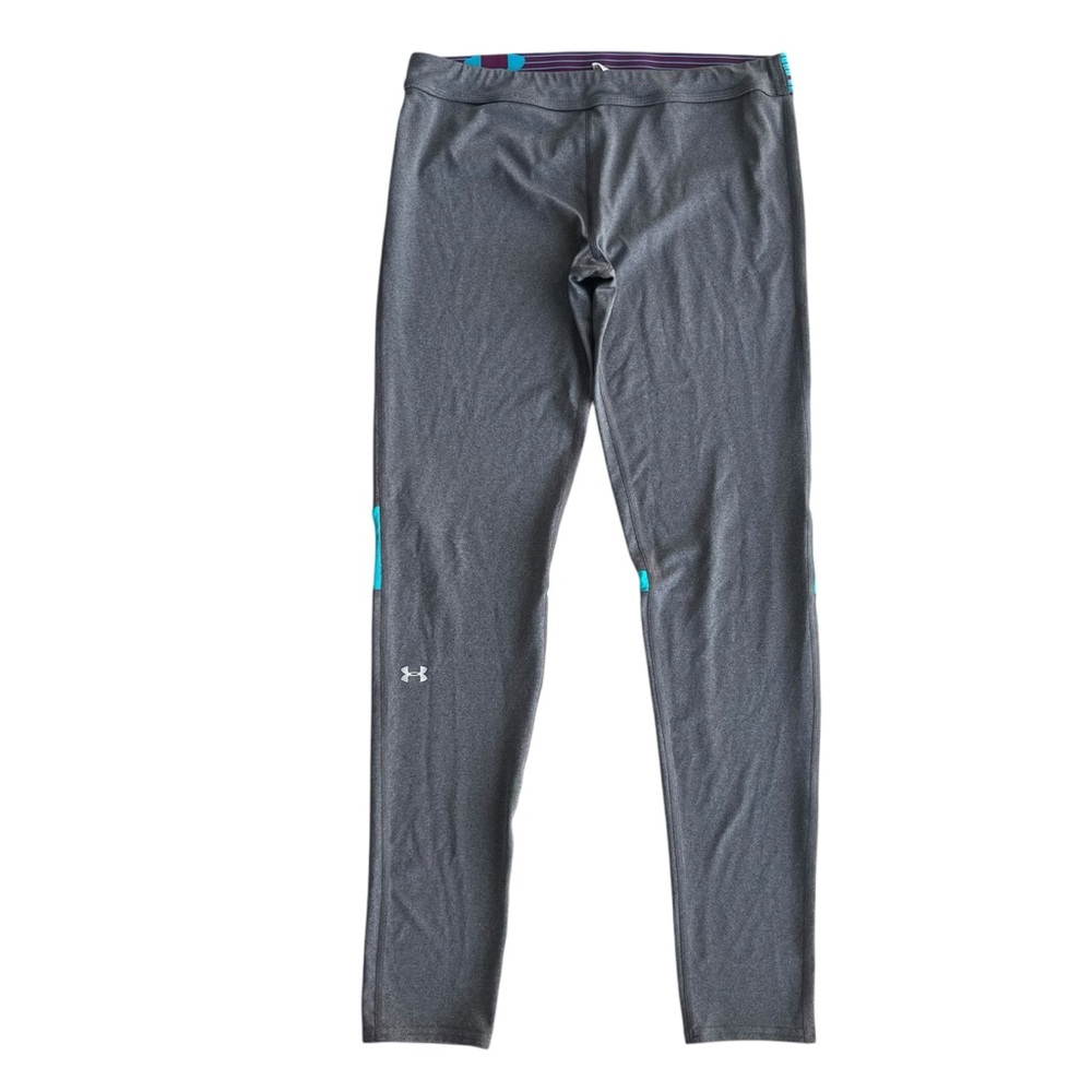 Under Armour Girl’s L Gray Teal Mesh Elastic Waistband Athletic Leggings 1263871 - Picture 2 of 16